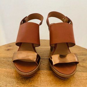 Calvin Klein Leather Bronze Wedge Sz: 5.5